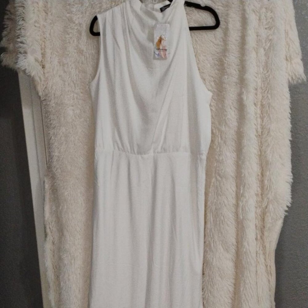PrettyGarden White Asymmetrical Shoulder Midi Dress NWT Size XL